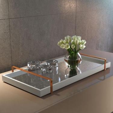 Imagem de Bandeja Decorativa Espelhada Alça Cobre Larflex Off White - Lar Flex