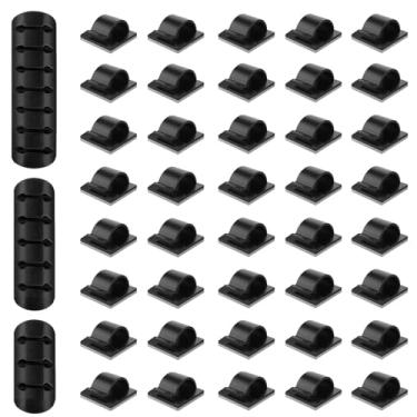 Imagem de Clipes de suporte de cabo, kit de gerenciamento de cabos de mesa, organizadores de cabos, conjunto de clipes de fio pegajosos, 3 organizadores de cabos, 40 clipes autoadesivos para gerenciamento de