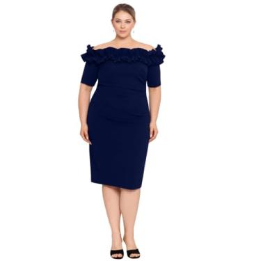 Imagem de Xscape Vestido feminino plus size comprimento até o joelho ombro a ombro, Azul marino, 54