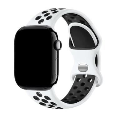Imagem de Pulseiras Silicone Sport Furos Esportiva Compatível com Apple Watch 38 40 41mm 42 44 45mm (38/40/41mm SM, Branco/Preto)