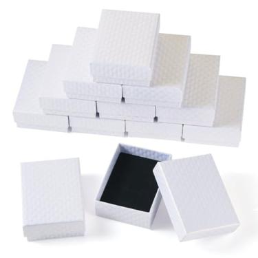 Imagem de KISSITTY 12 caixas de presente de joias brancas texturizadas retangulares de papelão, caixas de joias, colar, brinco, anel, embalagens, caixas de 9 x 6 x 3 cm, para aniversário, dia dos namorados,