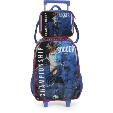 Imagem de Kit Mochila De Rodinhas Lancheira Luxcel Futebol