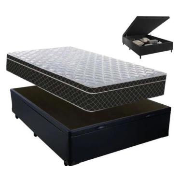Imagem de Cama Box Baú Casal Preto + Colchão De Molas 1,38 X 1,88 - Rosana Colch