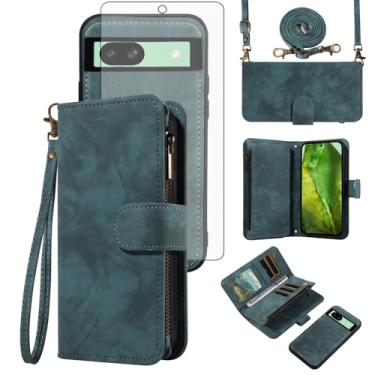 Imagem de Asuwish Capa de celular para Google Pixel 8A 5G carteira magnética com zíper com protetor de tela de vidro temperado, alça transversal para pulso flip porta-cartão de crédito bolsa para celular