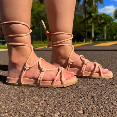 Imagem de Sandália  Amarrar Papete Blogueira Rasteira de Amarração Gladiador - L