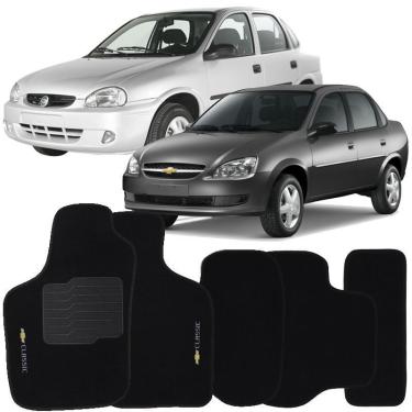 Imagem de Jogo De Tapete Automotivo Carpete Corsa Classic 2003 à 2015 Soft Logo Bordado Preto 5 Peças