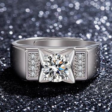 Imagem de Anel de masculino ao vivo Moissanite Live Openando a aliança de casamento de anel ajustável masculino, MZ007 (1 quilate), abertura ajustável