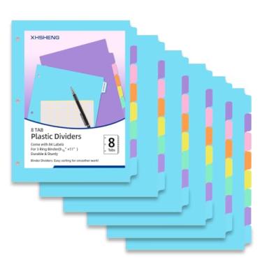Imagem de 3 divisórias de fichário com TAB, 48 peças/6 conjuntos de divisórias de plástico para arquivos, 8 divisórias com 3 furos, cor pastel, tamanho carta, 6 conjuntos