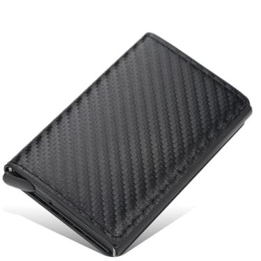 Imagem de Carteira Anti-furto Slim Masculina com Proteção RFID, Ejetora Automática, Couro Sintético Premium, Preta