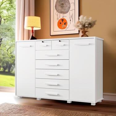 Imagem de Cômoda 7 Gavetas 2 Portas Branco Fontez Shop Jm