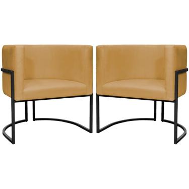 Imagem de Kit 2 Poltronas Luna Suede Cores Base De Ferro Preta - Mostarda, Suede