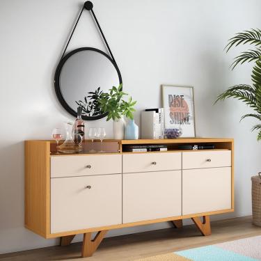 Imagem de Aparador Buffet Sala Sollare Com Pés Madeira Maciça Cinamomo/off White