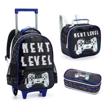 Imagem de Kit Mochila De Rodinhas + Lancheira + Estojo Duplo Next Level Denlex