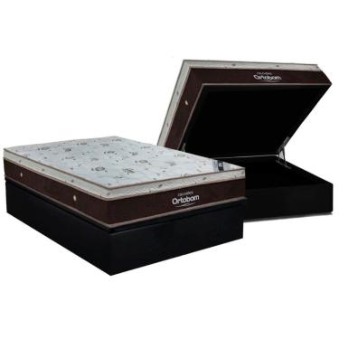 Imagem de Cama Box Baú Casal: Colchão Molas Superpocket Ensacadas Ortobom Sleep King + Base Crc Suede Black (138x188)
