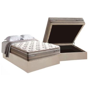 Imagem de Cama Box Baú Casal: Colchão Molas Masterpocket Ensacadas Herval Maxspring Moskow + Base Crc Suede Clean (138x188)
