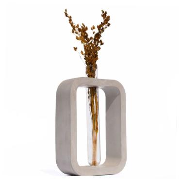 Imagem de Vaso Decorativo Solitário Retangular 16,5cm Artesanal Em Cimento Cinza