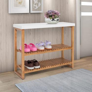 Imagem de Aparador Balcão Gold Tampo MDF 25mm Maciço Pés Madeira Branco