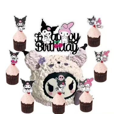 Imagem de 25pcs Cupcake Toppers with 1 Happy Birthday Cake Topper, Cute Anime Hello Pink Cat Themed Party Supplies, Perfect for Birthday Party Decorations (Style F)