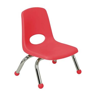Imagem de Cadeira escolar empilhável de 20 cm, assento de estudante empilhável com pernas de aço cromado e deslizadores esféricos; para creche, pré-escola e ensino em casa - Vermelho, 14749-RD