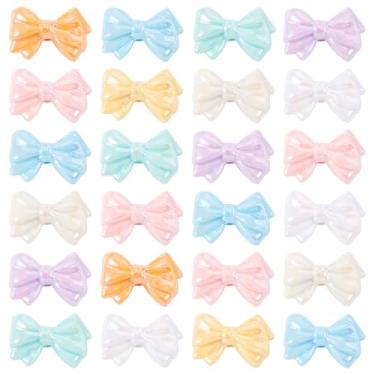 Imagem de Cheriswelry 27 peças de contas de laço de acrílico fofas kawaii, contas de plástico, espaçadores soltos coloridos 21 x 31 mm para pulseira da amizade, colares, cordão de telefone, chaveiro, fabricação