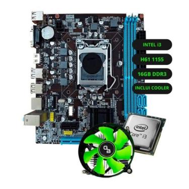 Imagem de Kit Upgrade Intel Core i3 Placa Mãe H61 Memória RAM 16GB DDR3 - Gratit