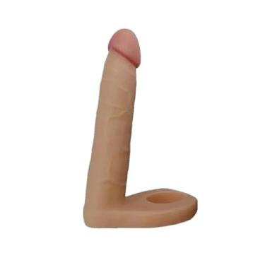Imagem de Anel Peniano Dupla Penetração, 14cm de Comprimento, 2,9cm de Espessura, Bege, Material TPE
