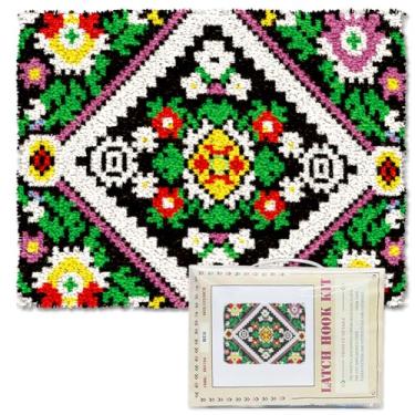 Imagem de ORIGACH Kit de tapete de gancho de trava de flor estética para adultos kit de fabricação de tapete impresso feito à mão com trava de gancho e tela pré-impressa, decoração de sofá de artesanato de