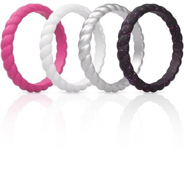 Imagem de ThunderFit Alianças de casamento femininas finas giratórias de silicone, anéis de noivado empilháveis de borracha com 2,5 mm de largura e 2 mm de espessura - pacote variado de 1/4/8/10, 12.5 - 13
