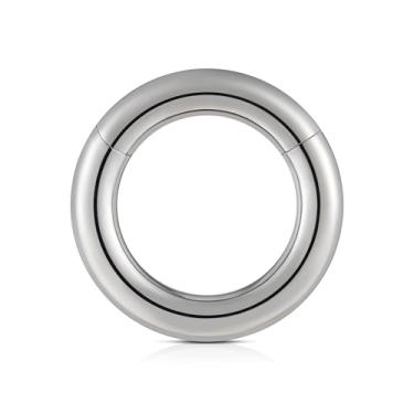Imagem de FINE4U Argola articulada de calibre grande 6G, 8G, 10G, 10 mm, 12 mm, 14 mm, 16 mm - ASTM F136 de titânio clicker para septo, alongamento do lóbulo, joia de piercing corporal hipoalergênica sem níquel, 5/8"(16mm), Titânio, Sem pedras preciosas