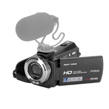 Imagem de Câmera de vídeo portátil V12 1080P Full HD com zoom digital de 16X e tela LCD giratória de 3,0 polegadas, controle remoto com máx. 30 megapixels e suporte para visão noturna e detecção de rosto.