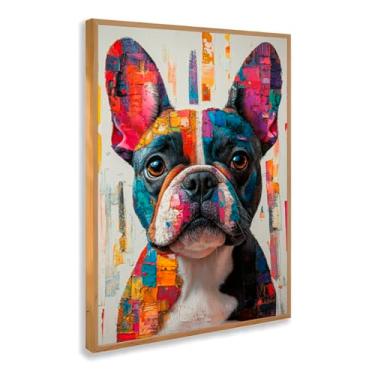 Imagem de Quadro Decorativo Bulldog Francês Com Moldura Cachorro Colorido Arte Moderna Pop Art Sala Parede Pet Estampa Luxo
