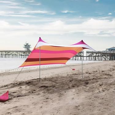Imagem de TRAGLO Tenda de Praia, Grande Abrigo Solar para Área Externa, Dossel de Praia Portátil com Bolsa de Transporte e Varas de Estabilidade, Fácil de Montar para Camping, Pesca e Piquenique no Quintal(Oran