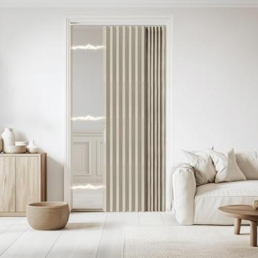 Imagem de Jilron Cortina de porta sanfonada, cortinas magnéticas dobráveis 100% blackout, portas de armário estilo linho, para divisória de quarto, proteção de privacidade (L 142 x C 78, branco, 1 painel)