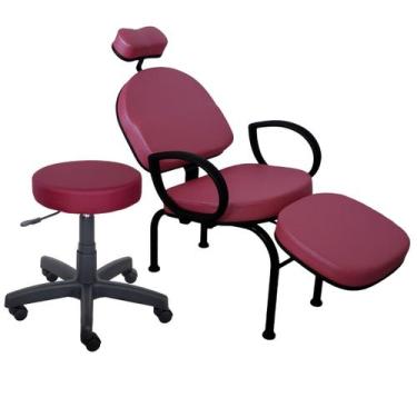 Imagem de Cadeira Conforty + Mocho Maquiagem Cílios Sobrancelha Bordô - For-ty