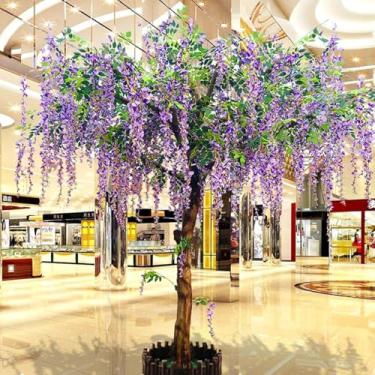 Imagem de DIHRVTHC Árvore de cerejeira artificial com hastes de aparência natural – Sakura de seda sintética com pétalas pastel macias, ideal para casamentos boêmios, boutiques ou entradas internas (2 x 1 m)