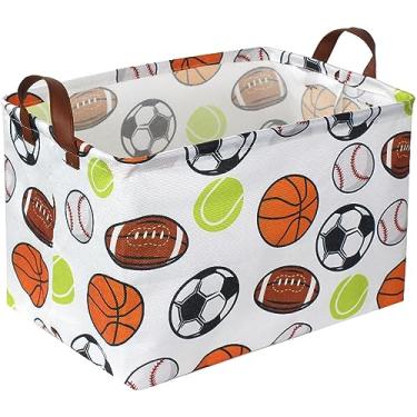 Imagem de Sanjiaofen Cestas de basquete retangulares, organizador de cesta de futebol. Cesta de beisebol com alças. Cestos de basquete, clothers, livros, armazenamento de presentes infantis. (bola)