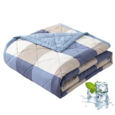 Imagem de Cobertor refrescante 59x39 edredom respirável absorvente cobertor de gelo lavável algodão macio verão cobertores frescos para quem dorme quente, azul