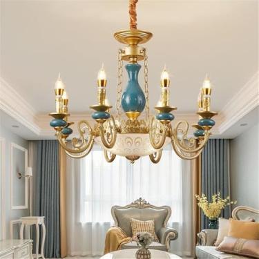 Imagem de OUFULA Vela Europeia Candelabro LED Americana Retro Cerâmica Sala de Estar Restaurante Quarto Estudo Villa Hotel Café Lâmpada Pendente (A 8 luzes)