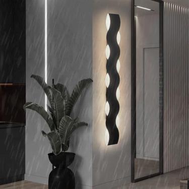 Imagem de GZZBMY Luzes de parede LED externas modernas IP65 à prova d'água de alumínio arandelas de parede pretas com faixa longa para varanda interna/externa luminária para terraço, jardins, vila, corredor