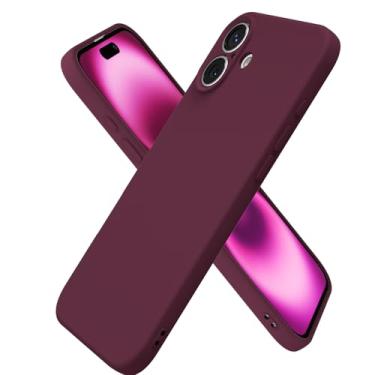 Imagem de oakxco Capa de silicone para iPhone 16 Plus, ultrafina, fina, para mulheres, meninas, cor lisa, minimalista, estética, fofo, feminino, design feminino, gel de borracha macia TPU com capa para câmera