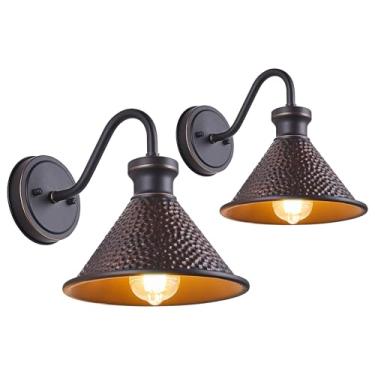 Imagem de Tarentlight Luminária de parede externa pescoço de ganso, pacote com 2 luzes de celeiro de fazenda para varanda, arandela de parede externa de bronze polido a óleo industrial para garagem, pátio, base