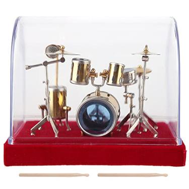 Imagem de Luqeeg Conjunto de bateria de instrumento musical em miniatura, miniornamentos de exibição de modelo, artesanato com material durável, aparência realista, caixa de armazenamento delicada, toque suave