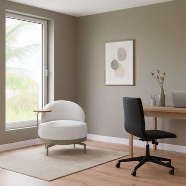 Imagem de Poltrona Cadeira Giratória Naomi Com Mesa Lateral Bz Home Decor, Branc