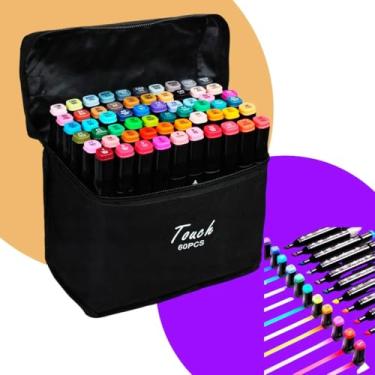 Imagem de Caneta Colorida,Conjunto de Canetas Marcador Permanente,Kit Canetas Marcador para Colorir Ponta Dupla Escolar 60 Cores Boobie Goods Pontas Hidrográficas com Estojo para Transporte