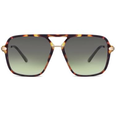 Imagem de Óculos de sol aviador retrô quadrados com lentes matizadas sem emaranhamento, sem peça de nariz para mulheres e homens modernos, Armação de casco de tartaruga/lente amarela clara mista preta, one size