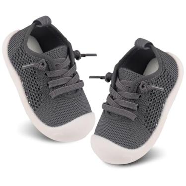 Imagem de Tênis de borracha para bebês meninas e meninos, 6 a 12 meses, tamanho 3, preto, descalço, sem cadarço, bico largo, macio, casual, tênis, uso interno, flexível, para aprender a andar, Cinza escuro, 9