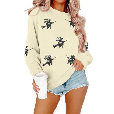 Imagem de Moletom feminino MYHALF Halloween colorido de lantejoulas Ghost