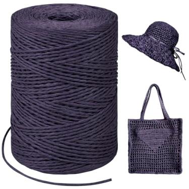 Imagem de LEREATI Fio de ráfia roxo profundo para sacos de crochê, fita de ráfia redonda de 1,5 mm x 328 jardas para embrulho de presente, fio de fita de papel de ráfia para chapéu de sol de crochê, bolsa