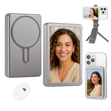Imagem de Monitor de Selfie 4K para Celular, Display Auxiliar com Fixação Magnética, Conexão Sem Fio, Bateria Recarregável, Controle Remoto e Tripé para Criadores de Conteúdo