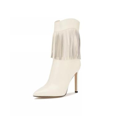 Imagem de Nine West Botas femininas de salto alto com franjas, Creme chique, 40